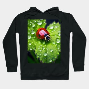 Ladybug on a leaf with morning dew Hoodie